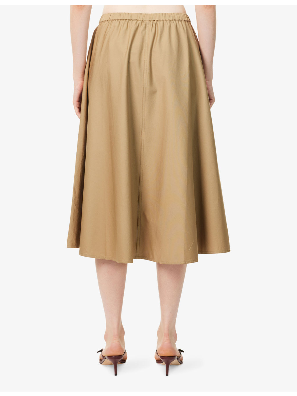 High-Waist Flared Stretch-Cotton Midi Skirt - 4