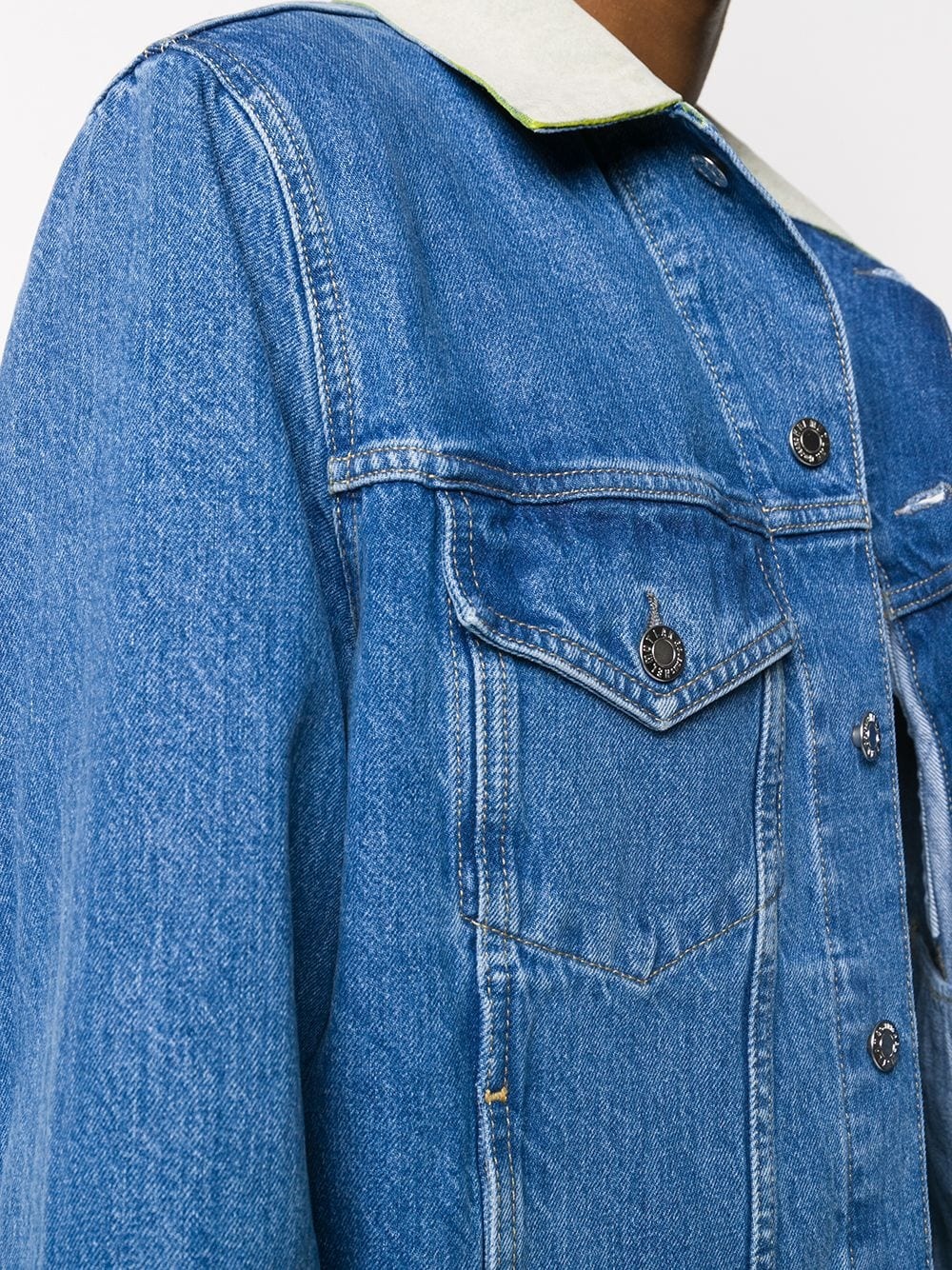 contrast collar denim jacket - 5