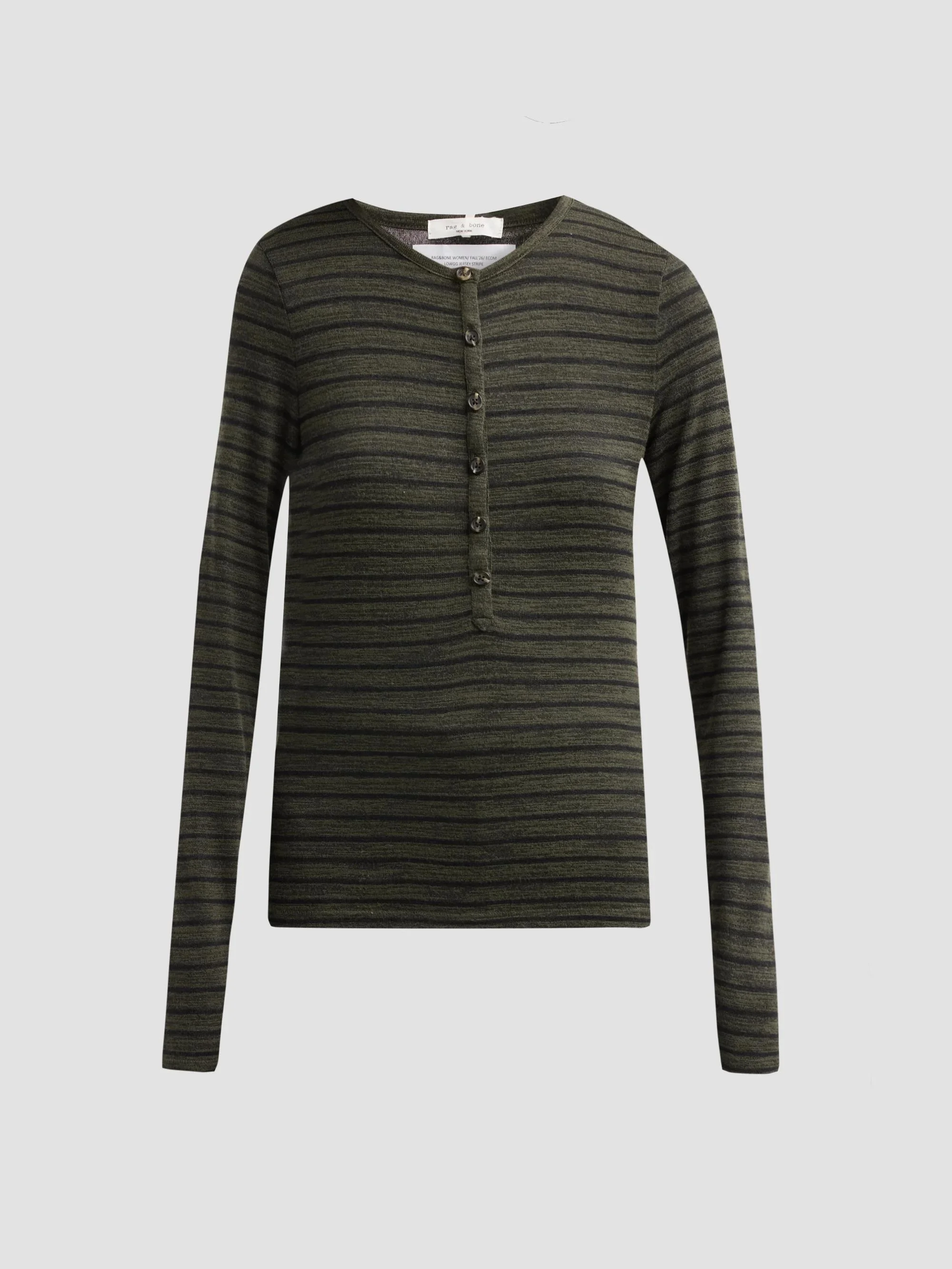Women's The Knit Striped Henley - Olive Multi - 1