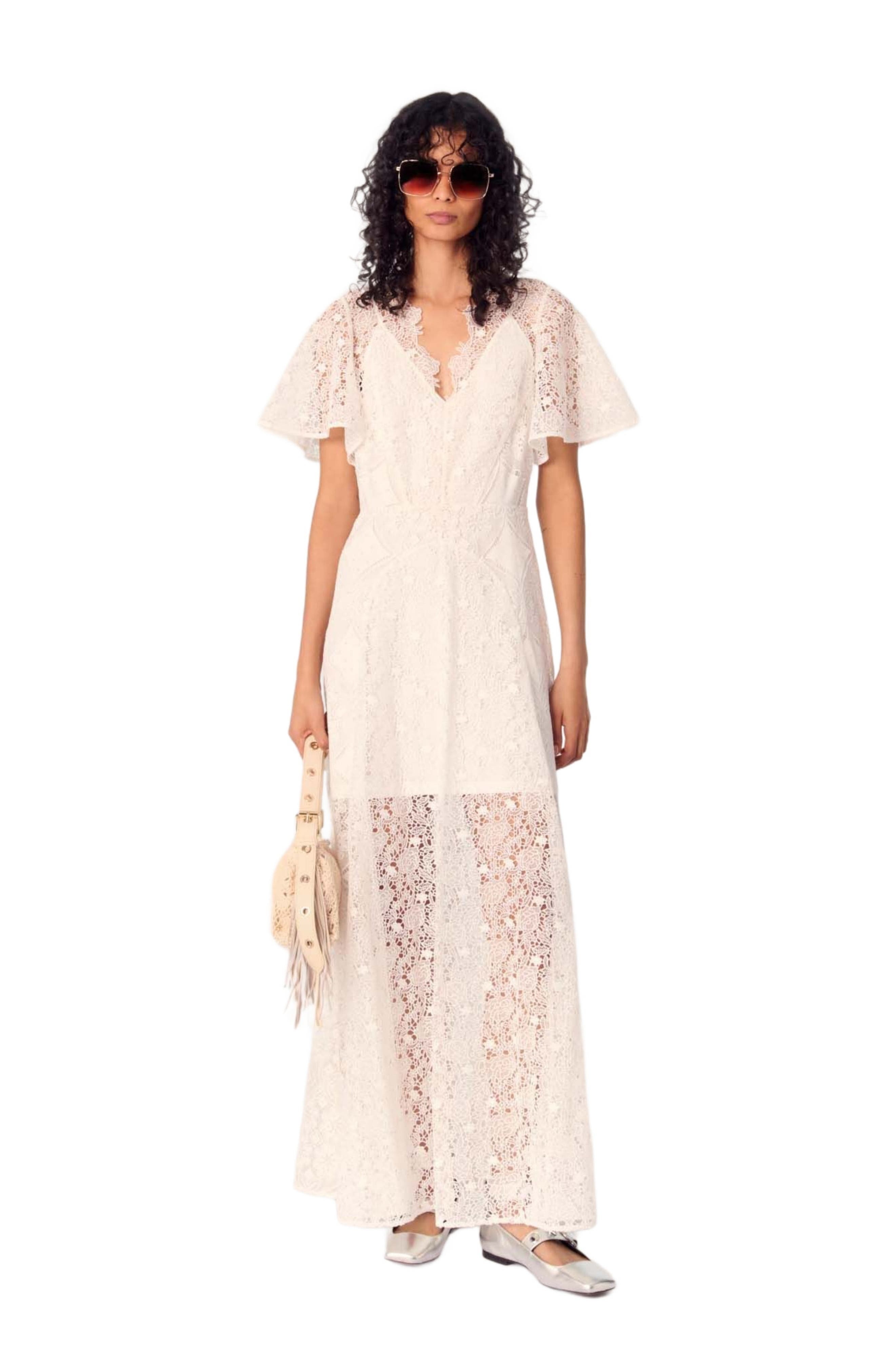maje Floral guipure maxi dress in White at Nordstrom - 3