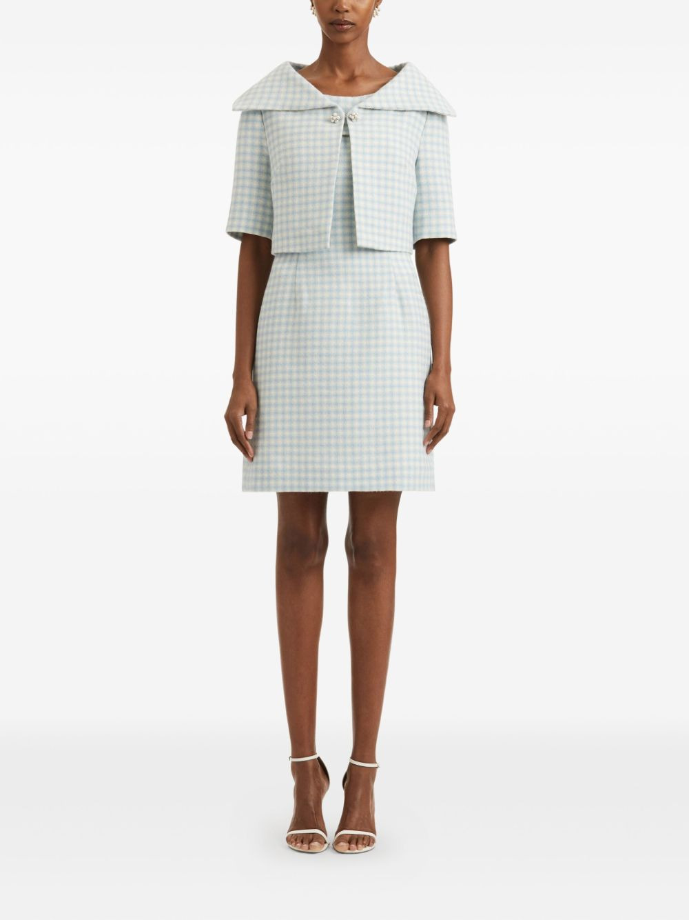 gingham-check short-sleeve jacket - 2