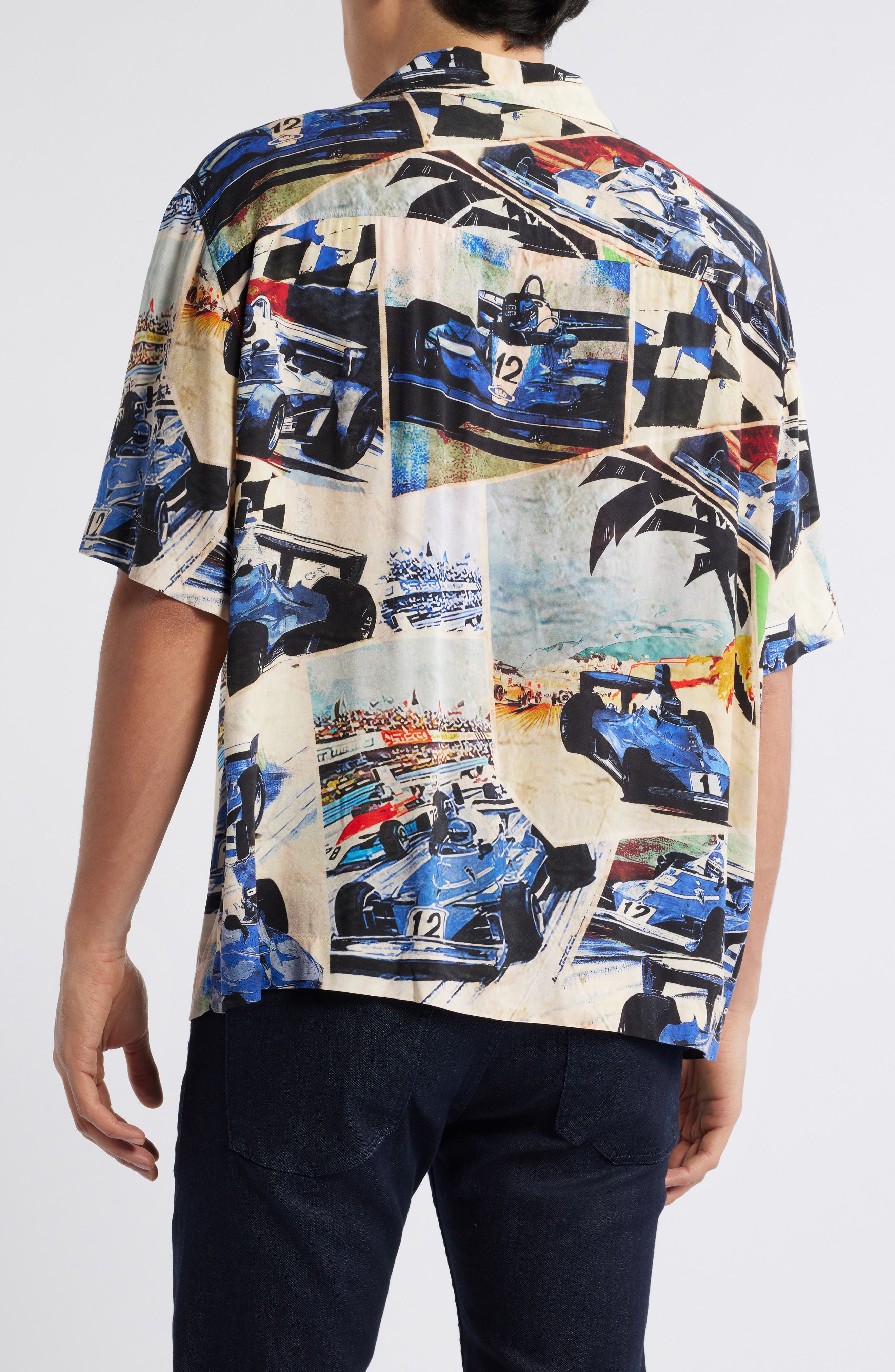 HUGO Espino Race Car Print Camp Shirt in Open Blue at Nordstrom - 3