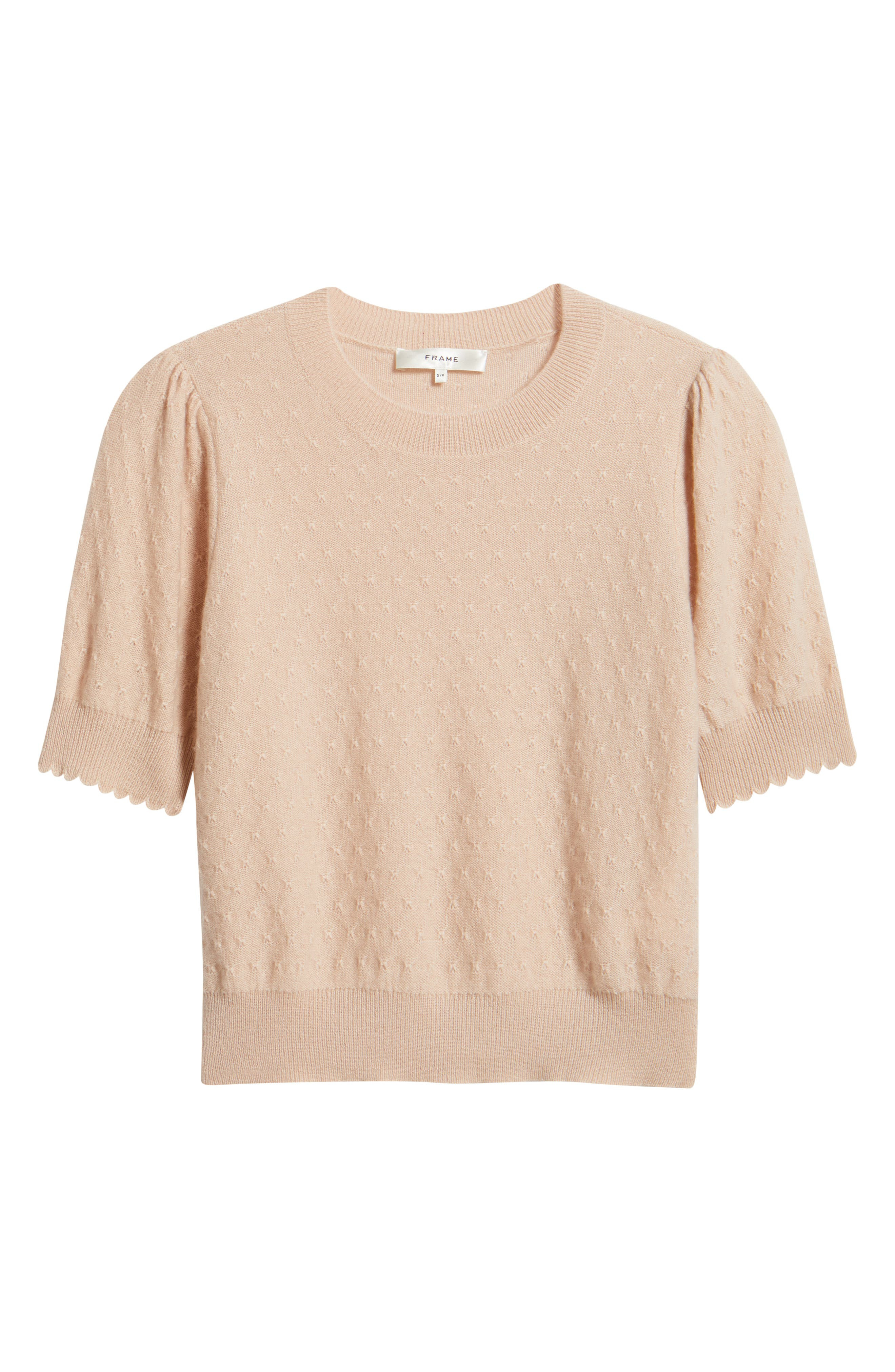 FRAME Puff Sleeve Pointelle Cashmere Sweater in Pink Sand at Nordstrom - 5