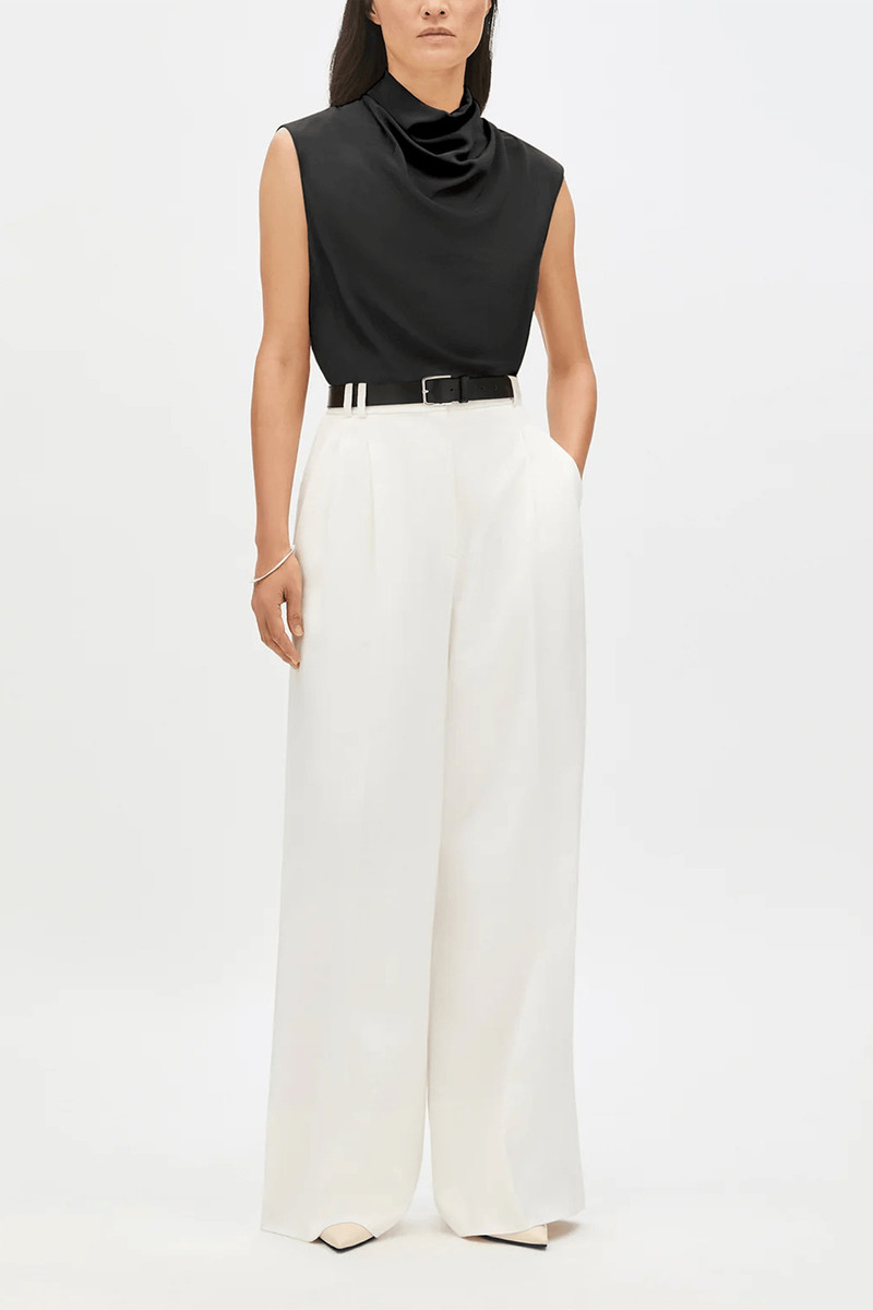 Another Tomorrow Silk Draped Top in Black outlook