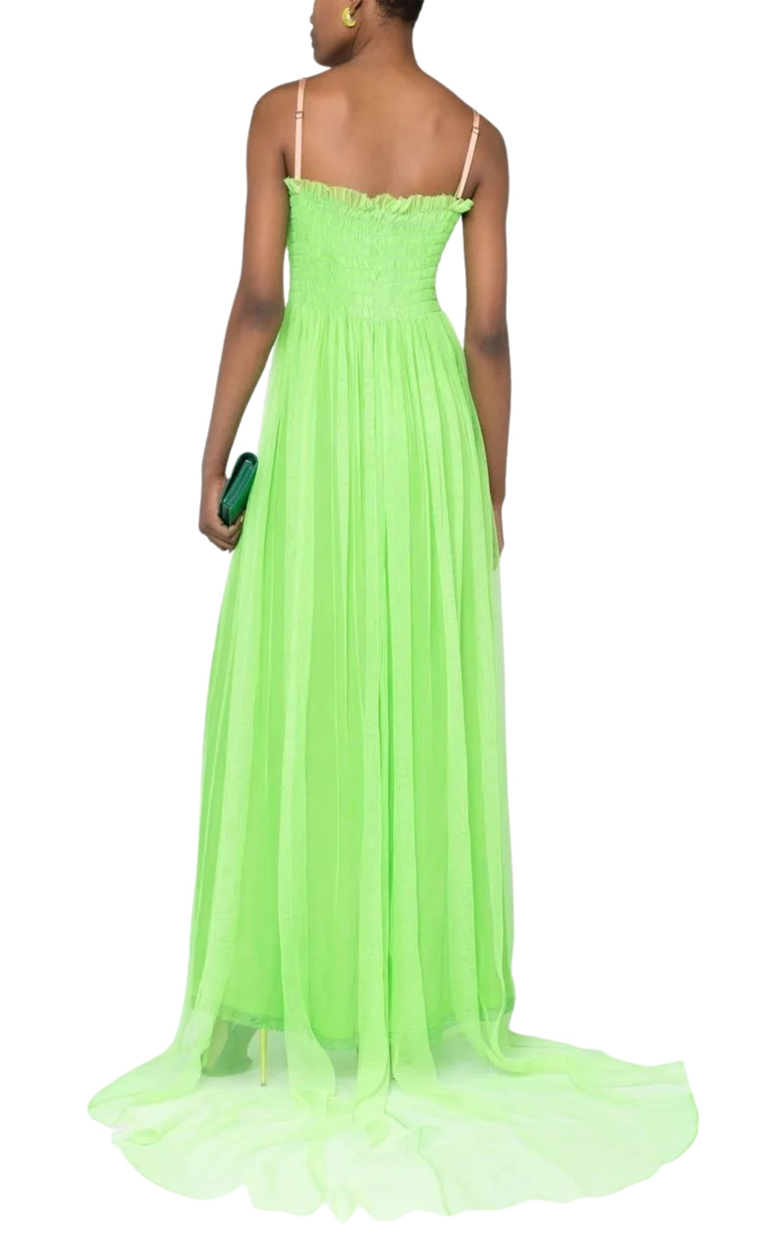 Shirred-bodice smocked silk gown - 4