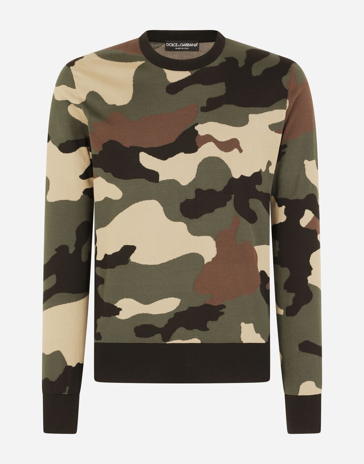 Silk round-neck sweater with camouflage intarsia - 3