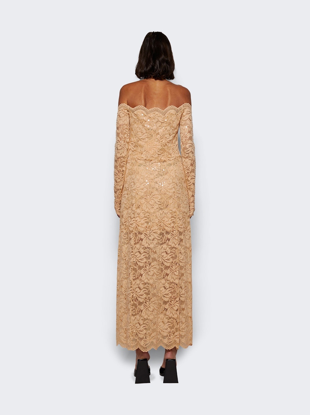 Sequin-embroidered Lace Dress Raffia Beige - 5