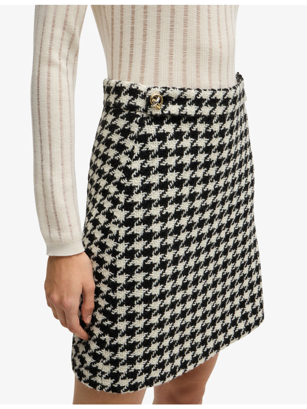 Houndstooth-pattern high-waist woven mini skirt - 5