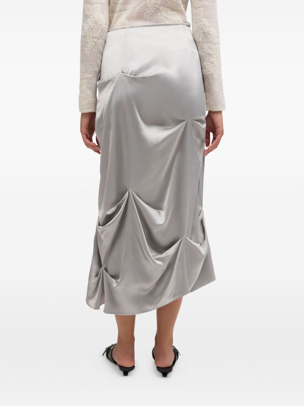 asymmetrical-hem draped midi skirt - 4