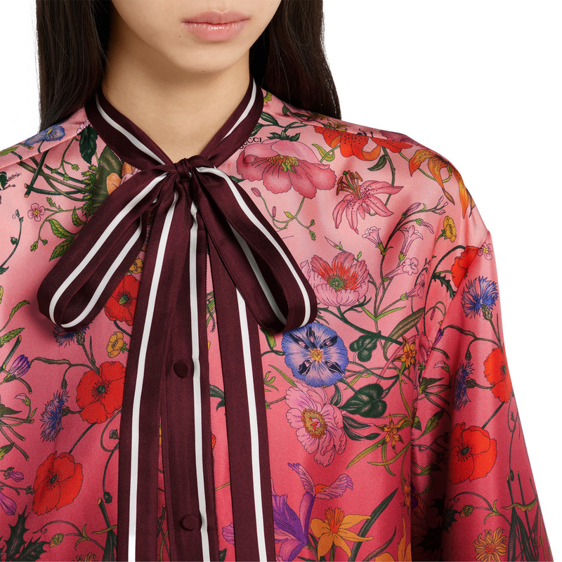 Printed silk shirt with neck bow 5