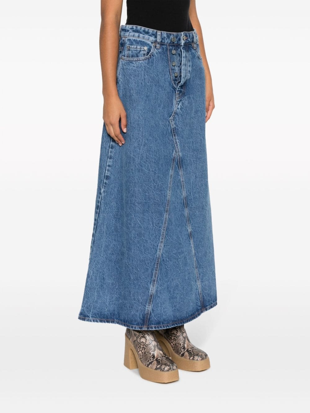 high-waisted denim maxi skirt - 3
