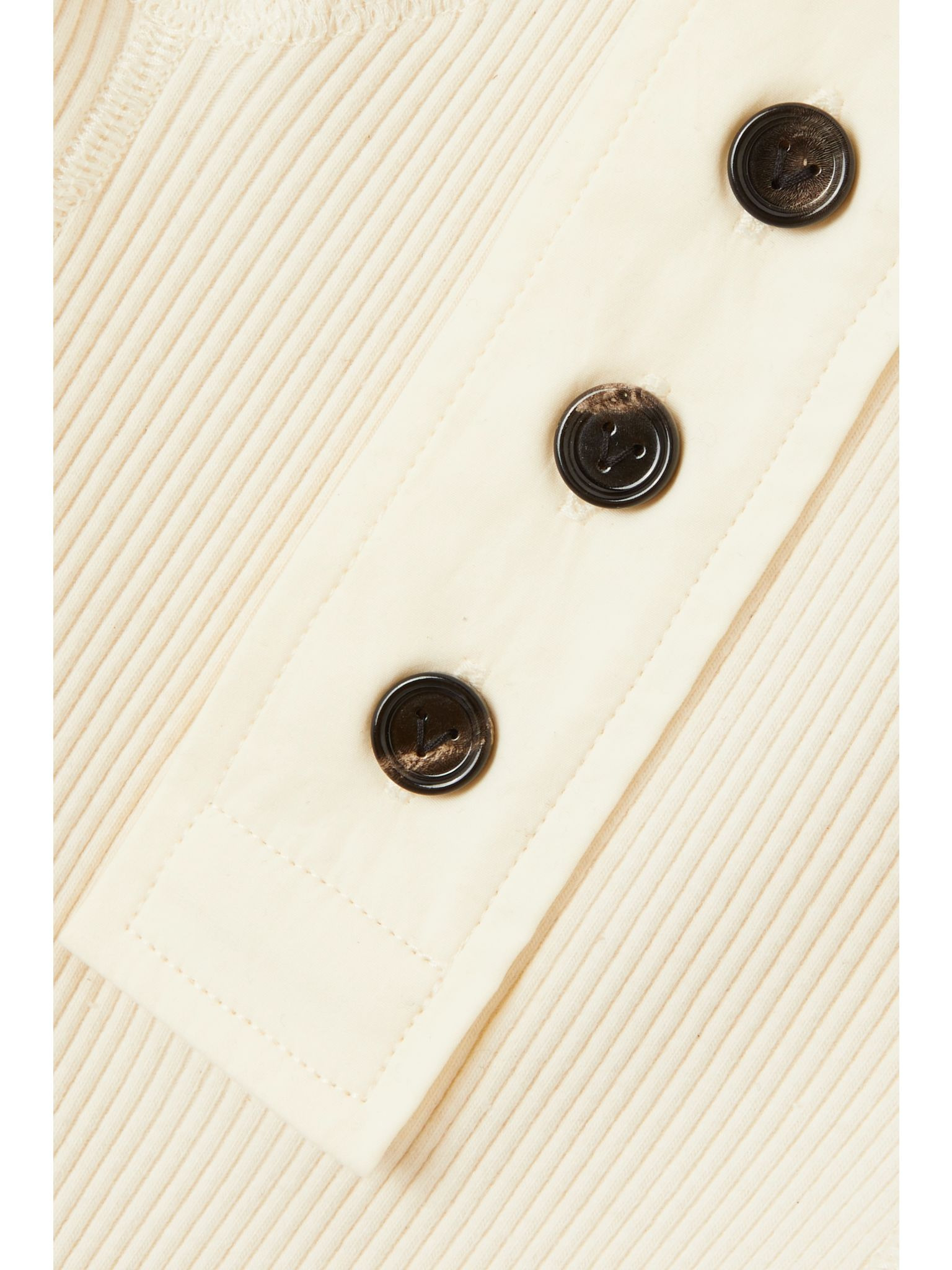 Ribbed stretch-cotton Henley top Neutral - 4