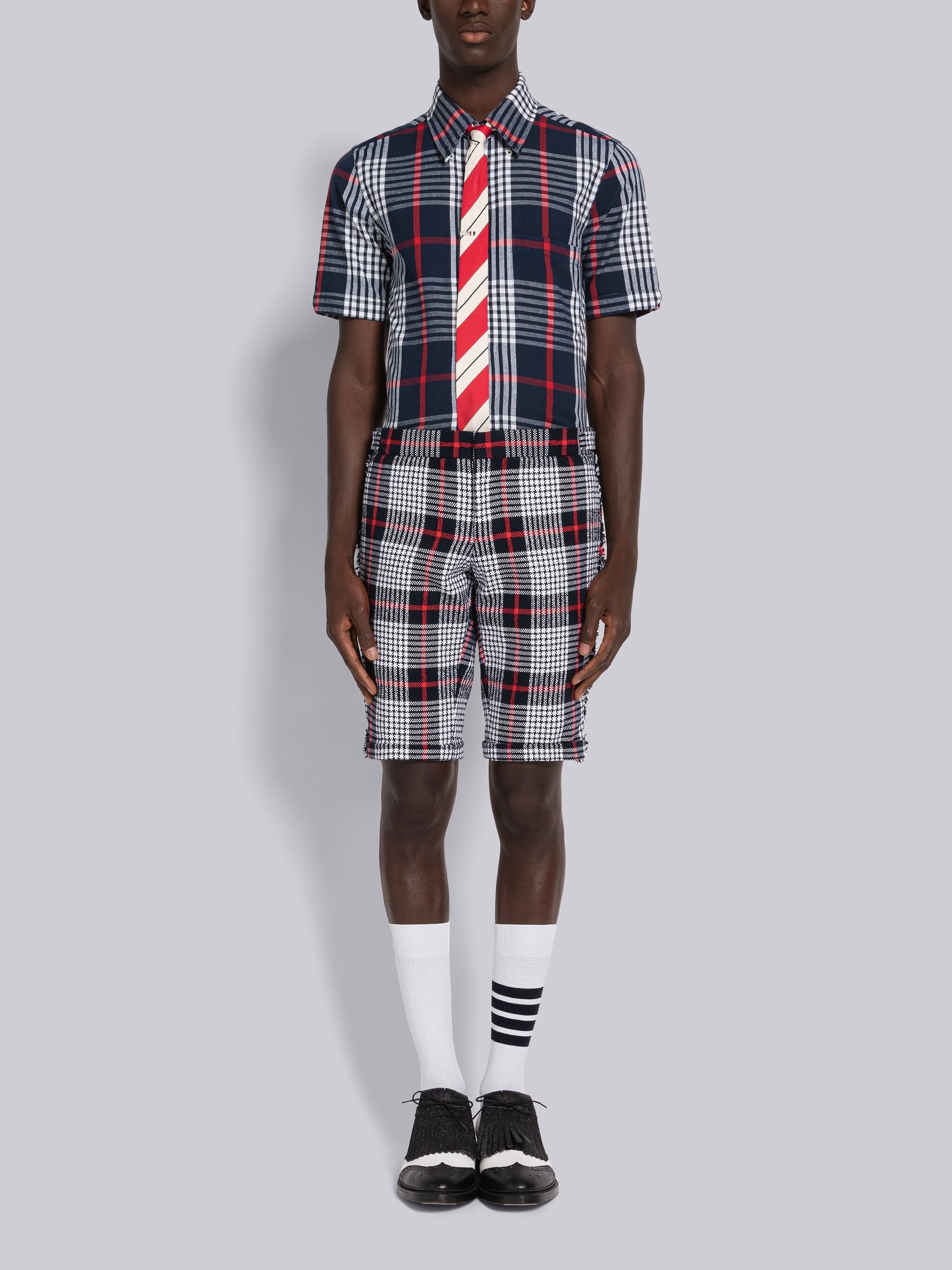 HAIRLINE CHECK MADRAS STRAIGHT FIT SHORT SLEEVE SHIRT - 5
