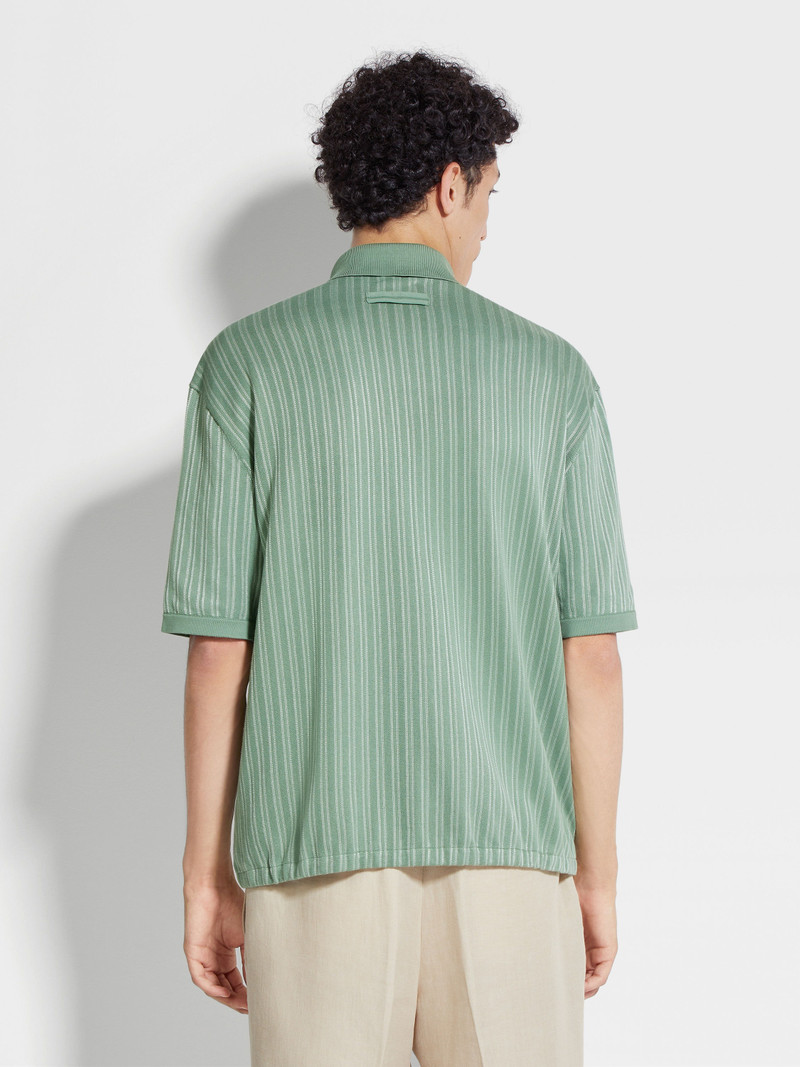 SAGE GREEN AND LIGHT GREEN COTTON AND SILK POLO SHIRT 5
