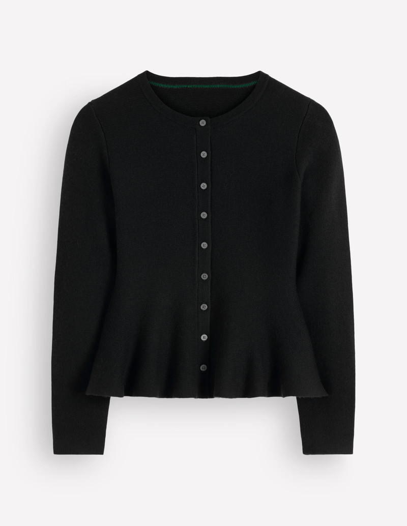 Fitted Wool Peplum Cardigan-Black - 1