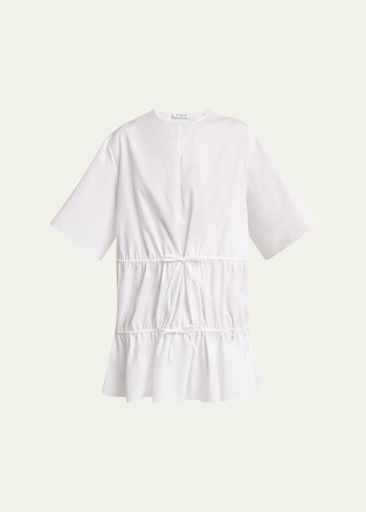 Short-Sleeve Tiered Tie Mini Dress - 1