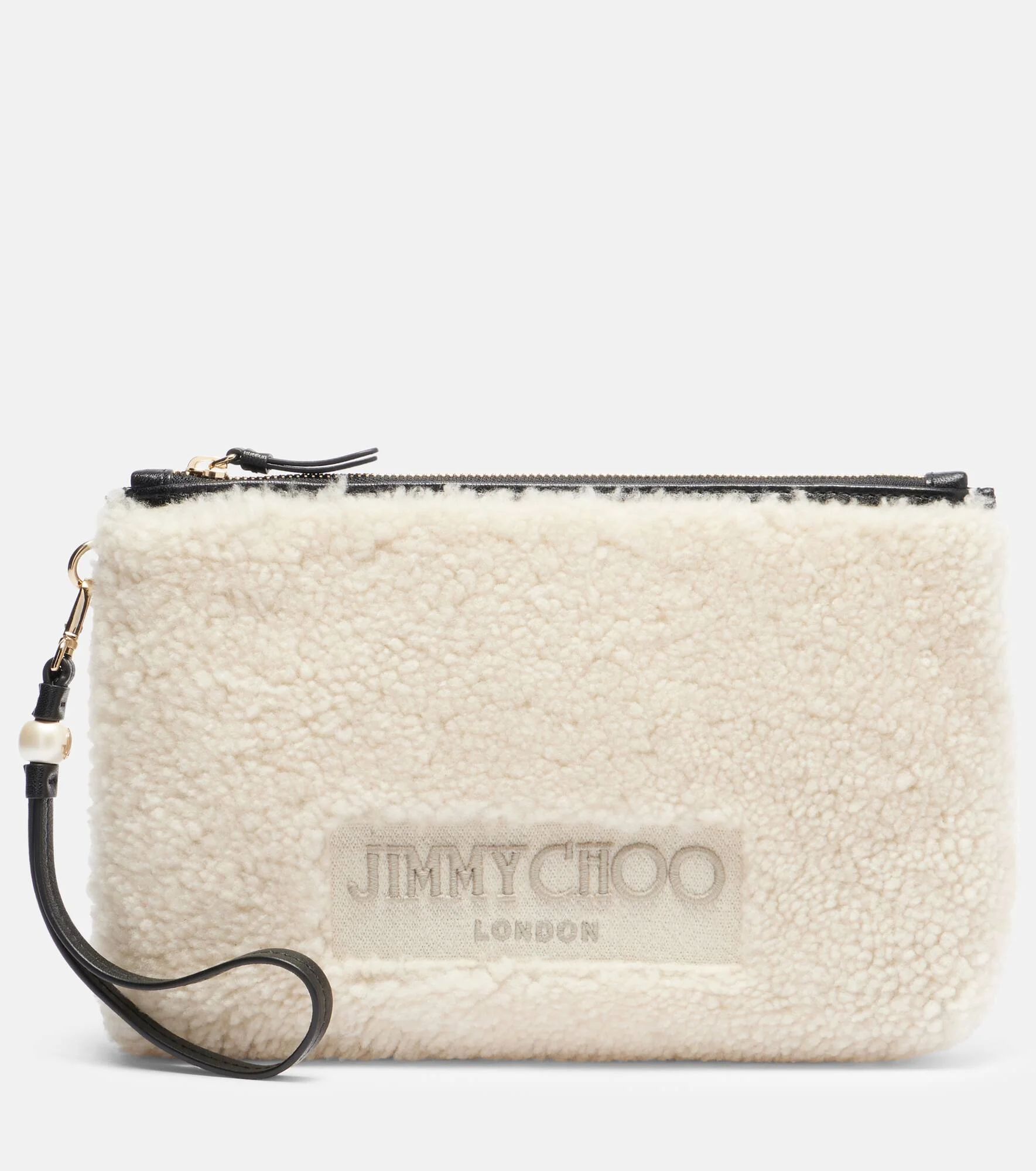 Logo shearling pouch with strap - 1