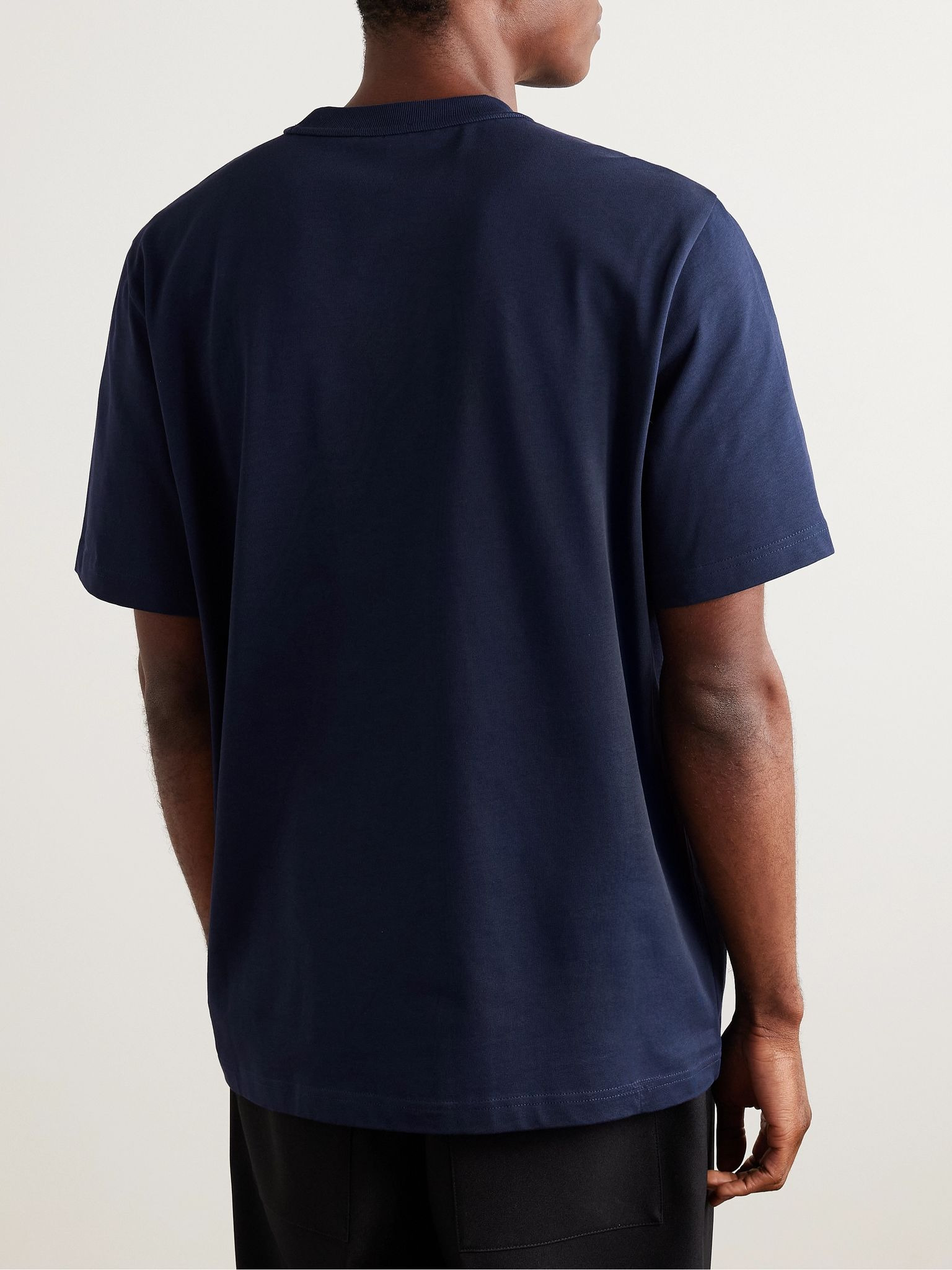 Logo-Appliquéd Twill-Trimmed Cotton-Jersey T-Shirt Blue - 3