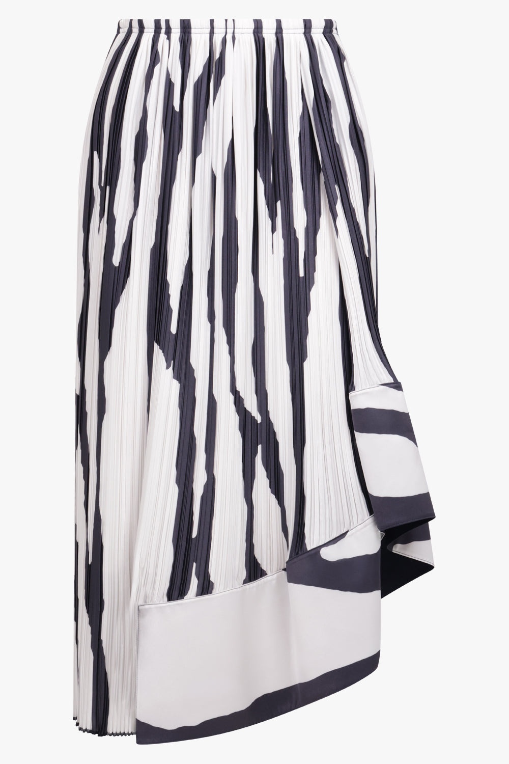 ABSTRACT PRINT ASYMMETRIC MIDI SKIRT | WHITE/BLACK - 1