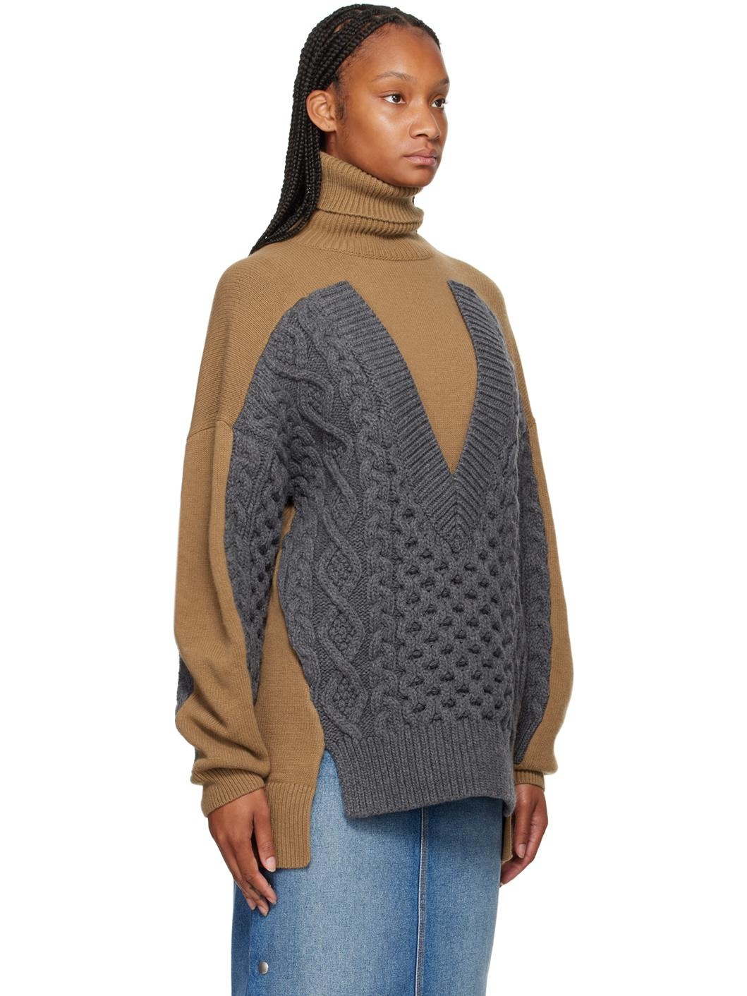 Brown & Gray Paneled Turtleneck - 2