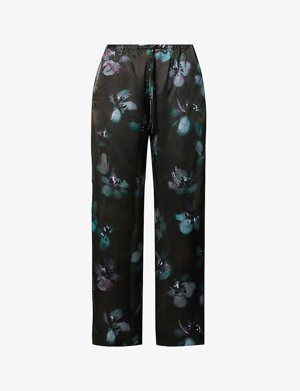 Floral-print wide-leg mid-rise silk trousers - 1