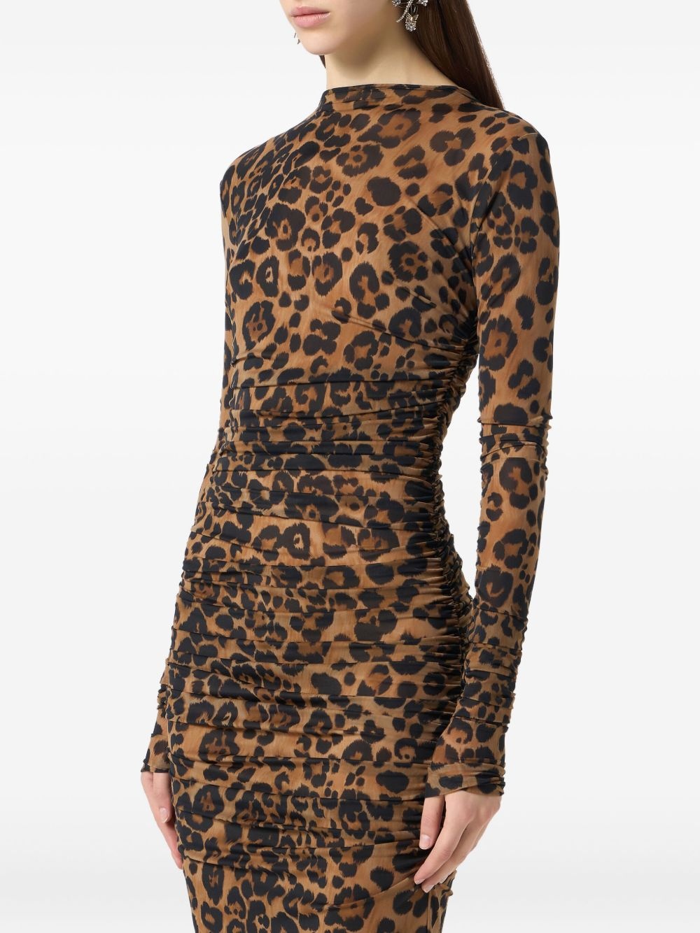 leopard-print ruched dress - 4