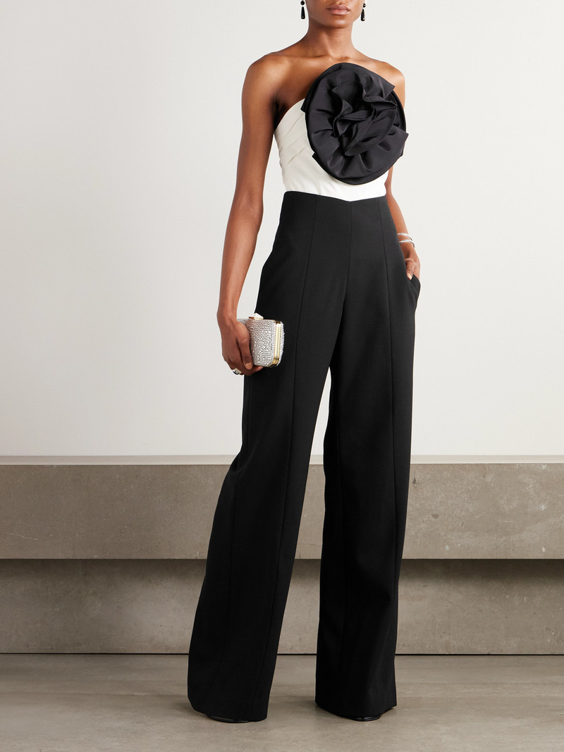 CAROLINA HERRERA Strapless Cropped Appliquéd Pleated Silk-twill Top outlook