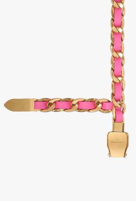 Salmon pink and gold metal and leather B-Pilot chain belt - 3
