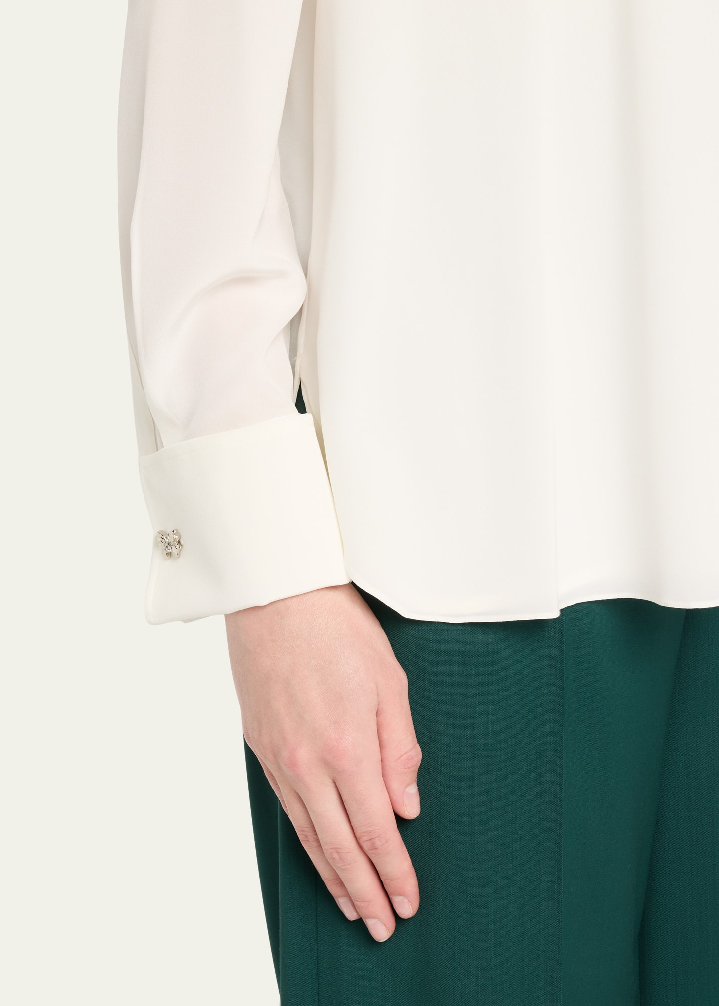 Carol Gathered Embellished-Cuff Silk Blouse - 5