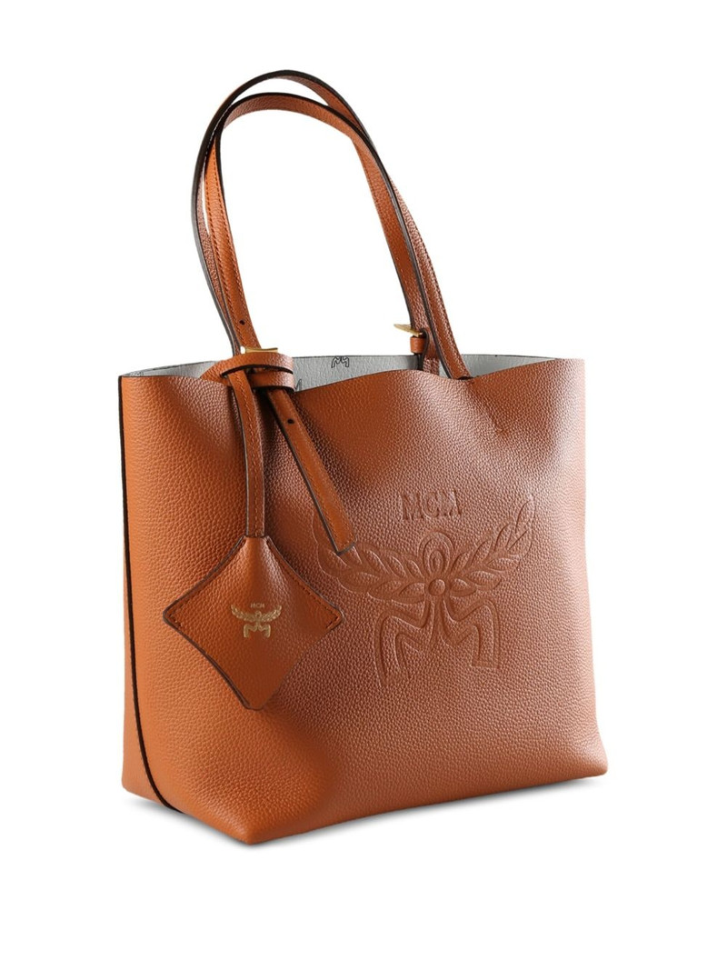 MCM embossed-logo leather tote bag outlook