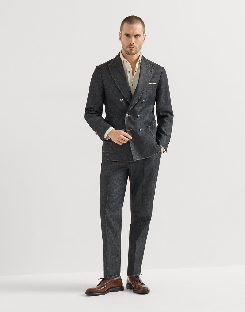 No-fade lightweight denim Tailor suit: one-and-a-half breasted jacket with metal buttons and trouser 2