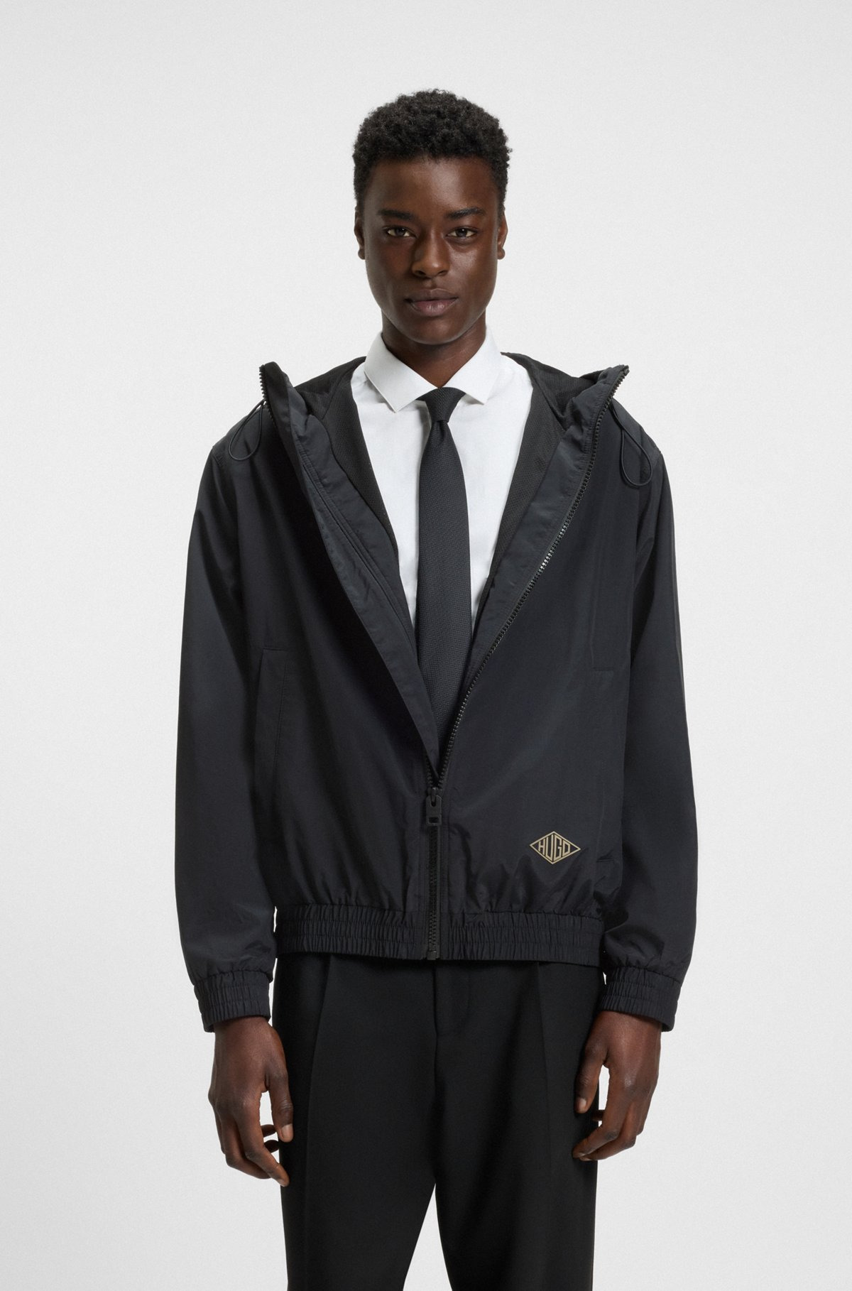 HOODED WINDBREAKER JACKET WITH MESH LINING - 2