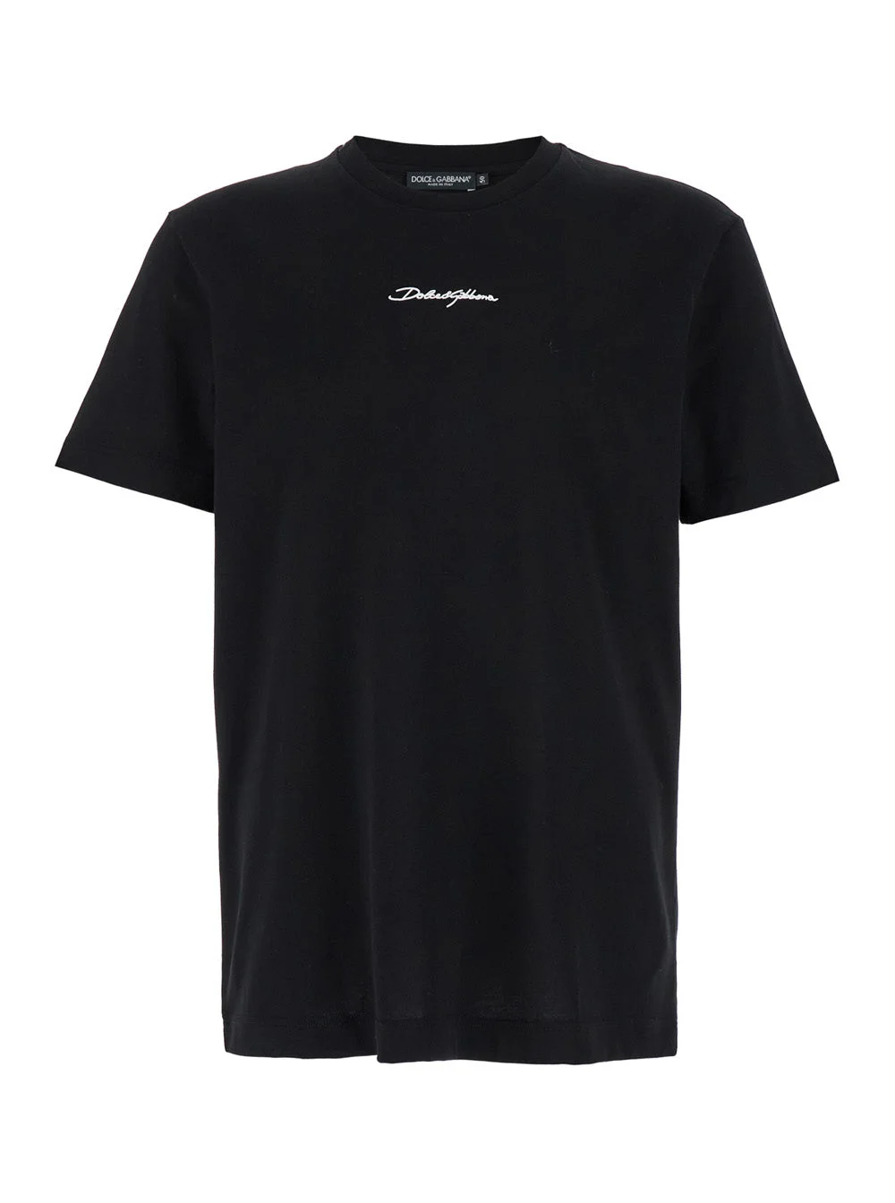 Dolce & Gabbana Men Black Crewneck T-Shirt With Signature Logo In Cotton Man - 1