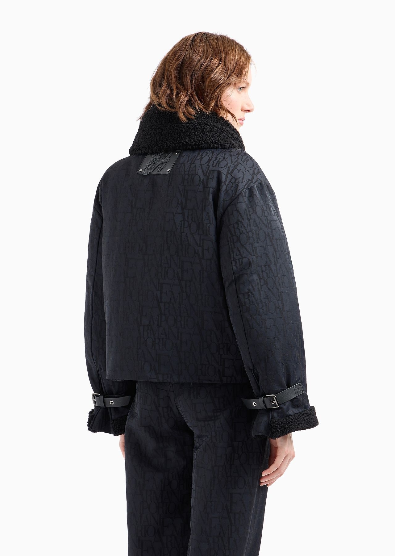 Wool-blend jacket with all-over lettering jacquard and teddy details - 3
