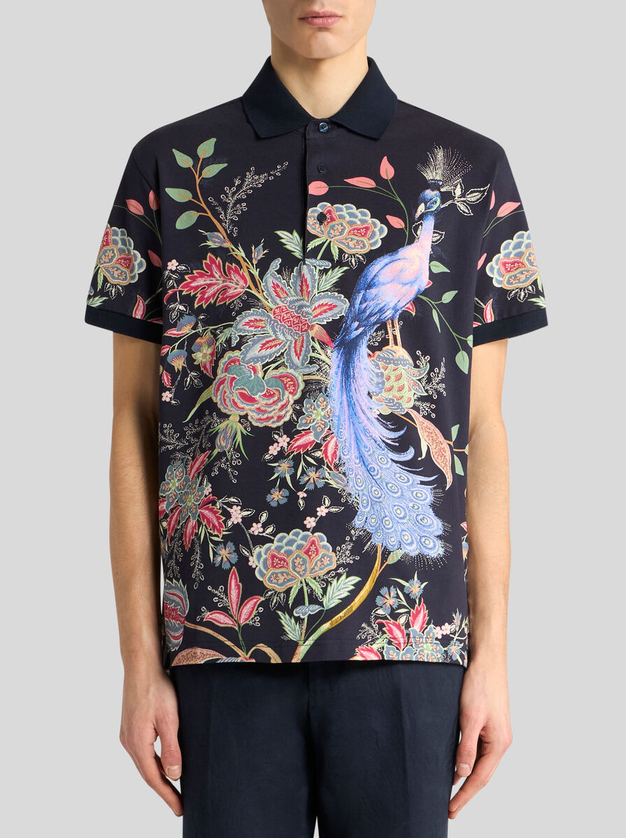 COTTON POLO SHIRT WITH FLOWERS AND PEACOCK - 2