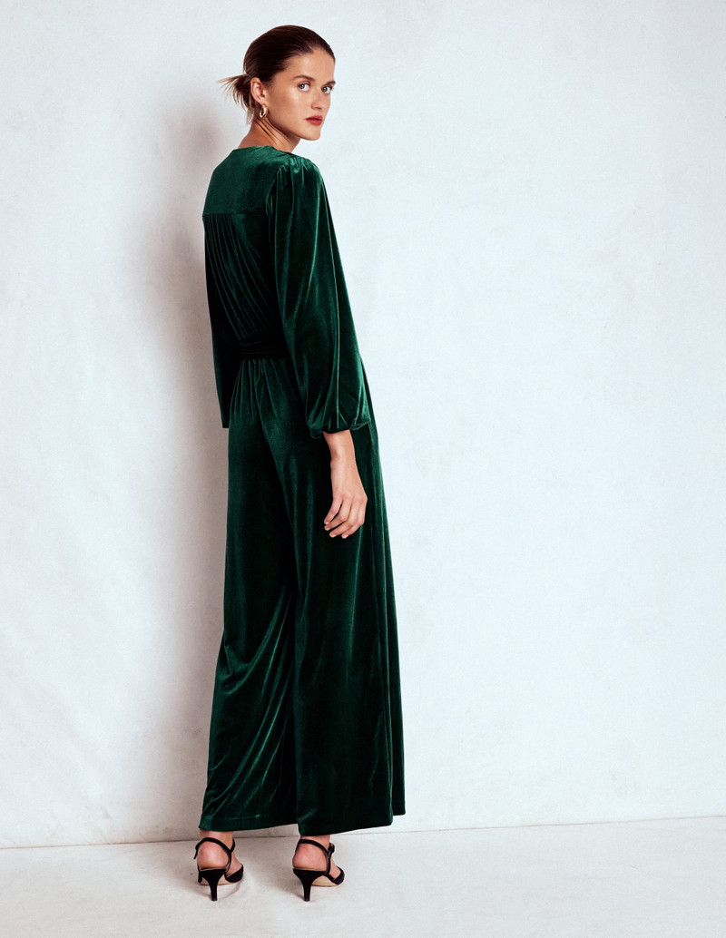 Jersey Velvet Wrap Jumpsuit-Emerald Night 4