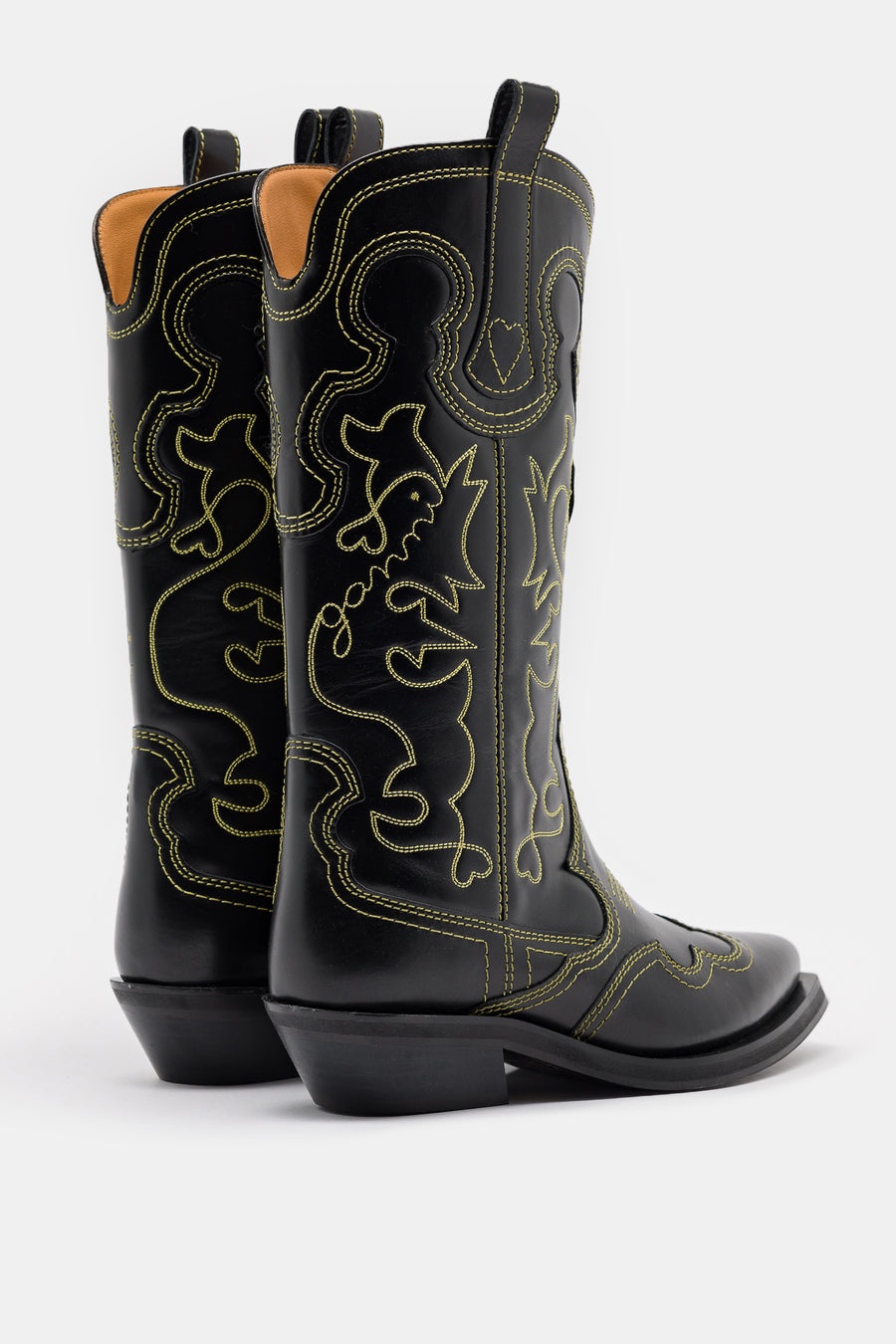 Mid Shaft Embroidered Western Boot in Black/Yellow - 3