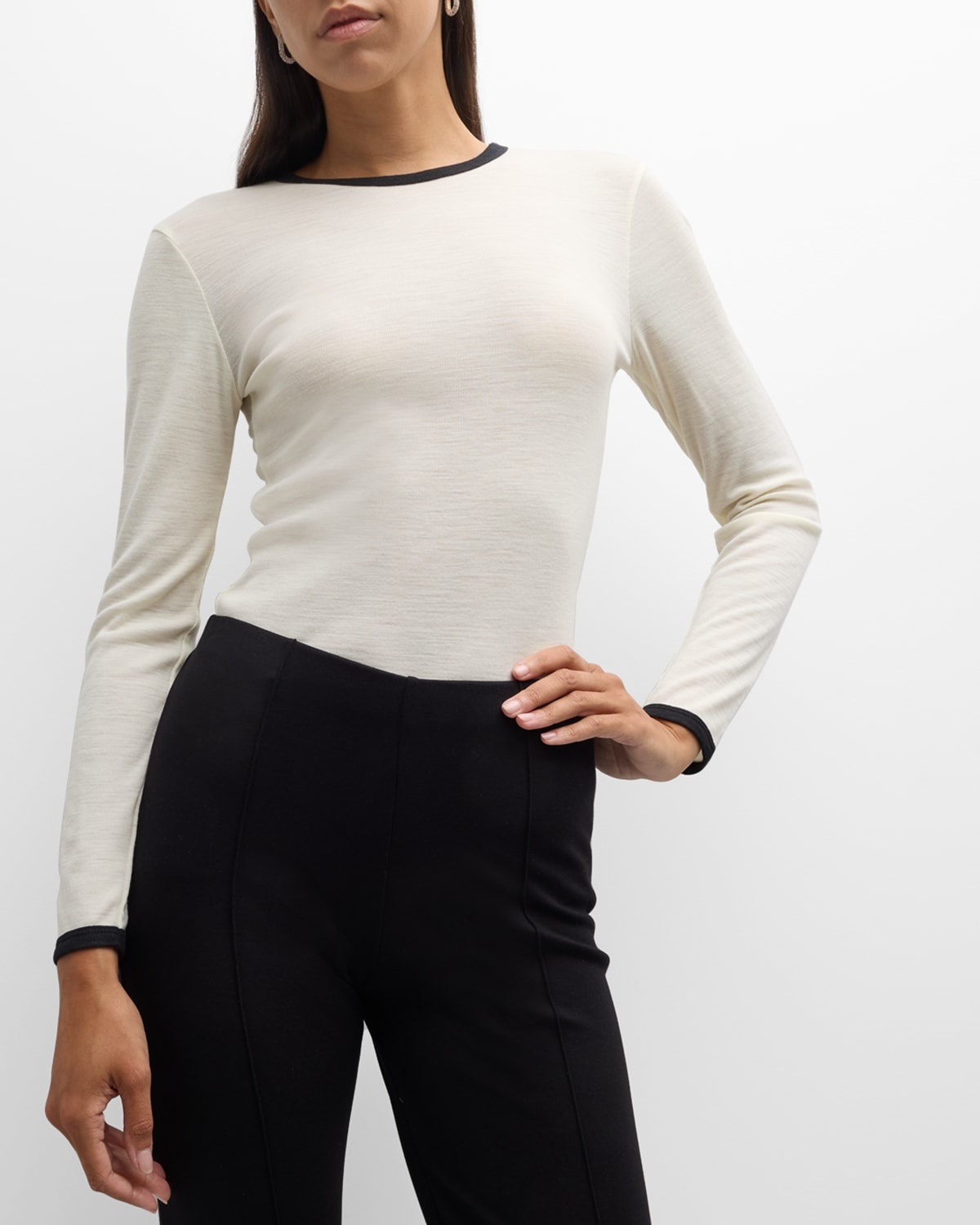 Two-Tone Long-Sleeve Merino Wool T-Shirt - 6