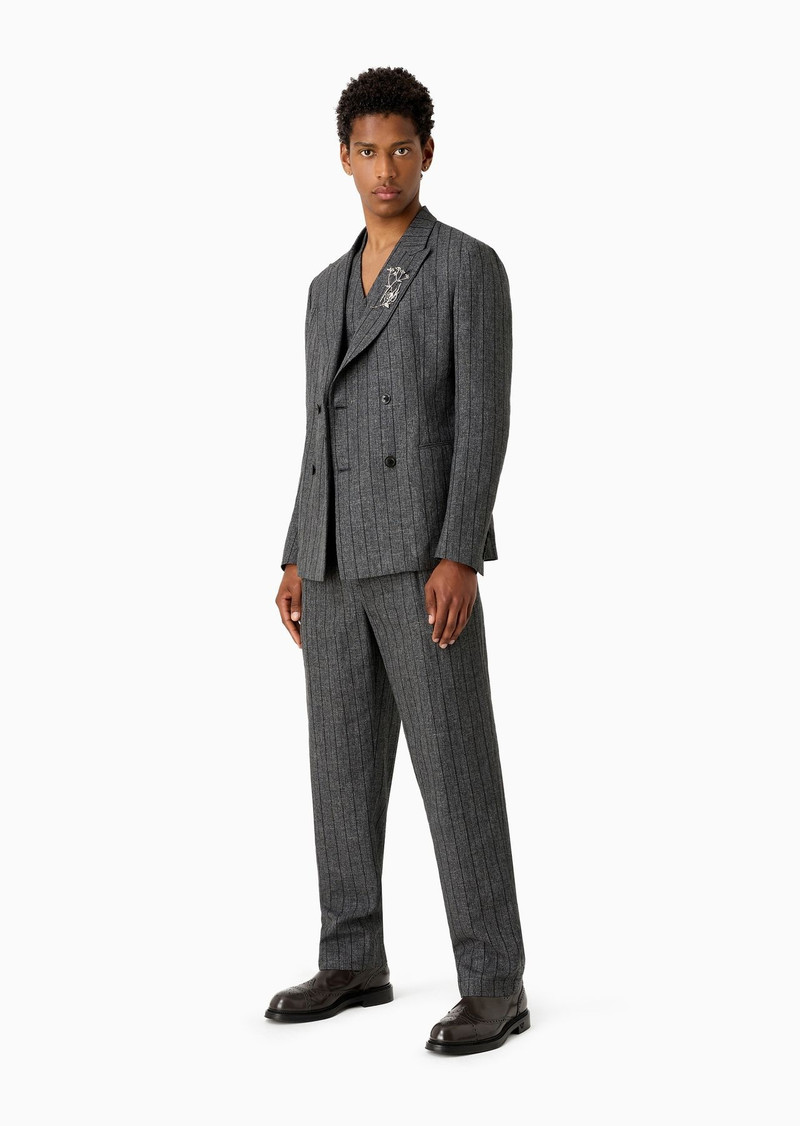EMPORIO ARMANI Modern-fit double-breasted suit in a mouliné linen blend with pinstripes outlook