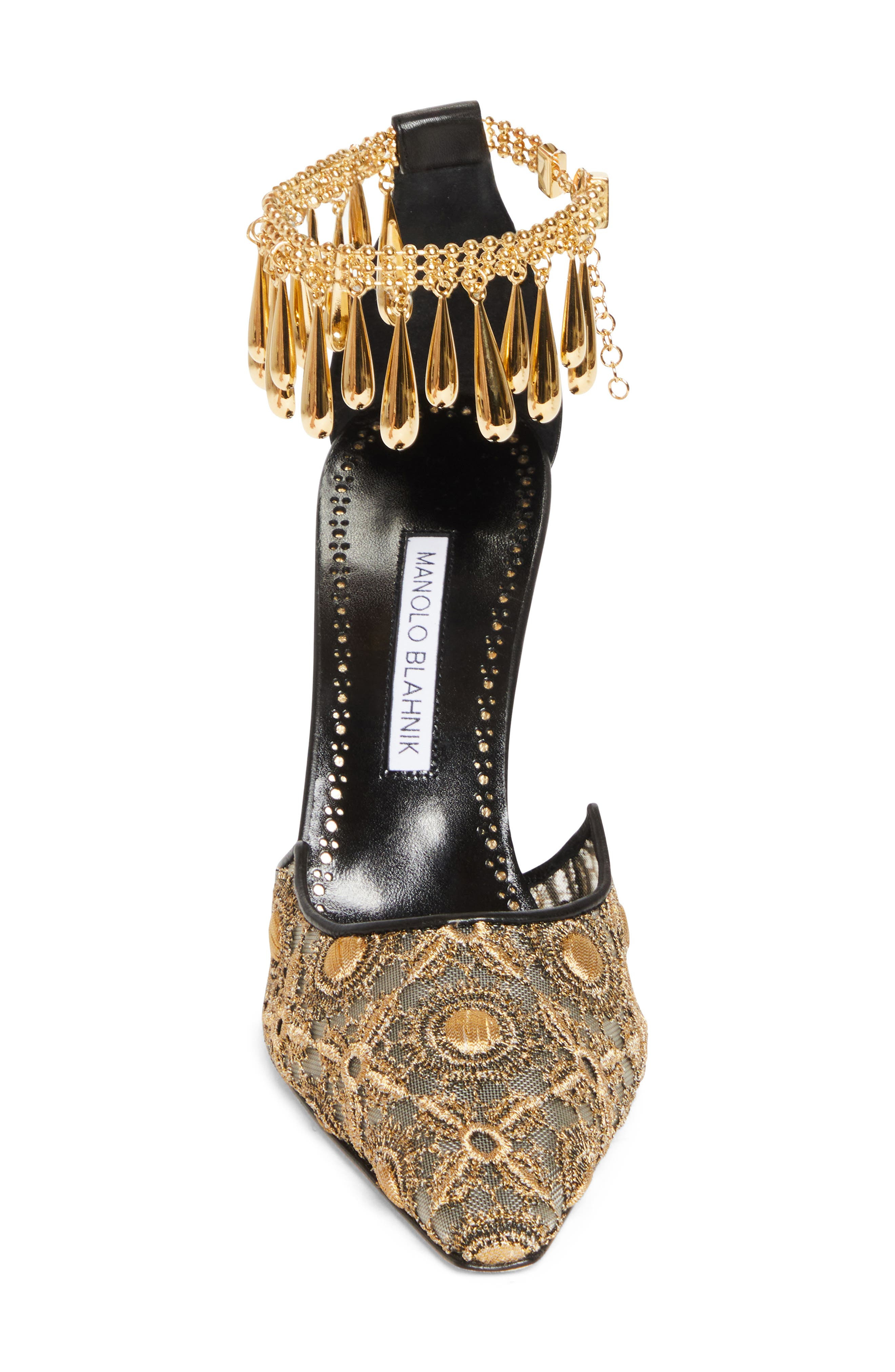 Manolo Blahnik Harniscus Ankle Strap Pump in Yellow Gold/Black at Nordstrom - 4