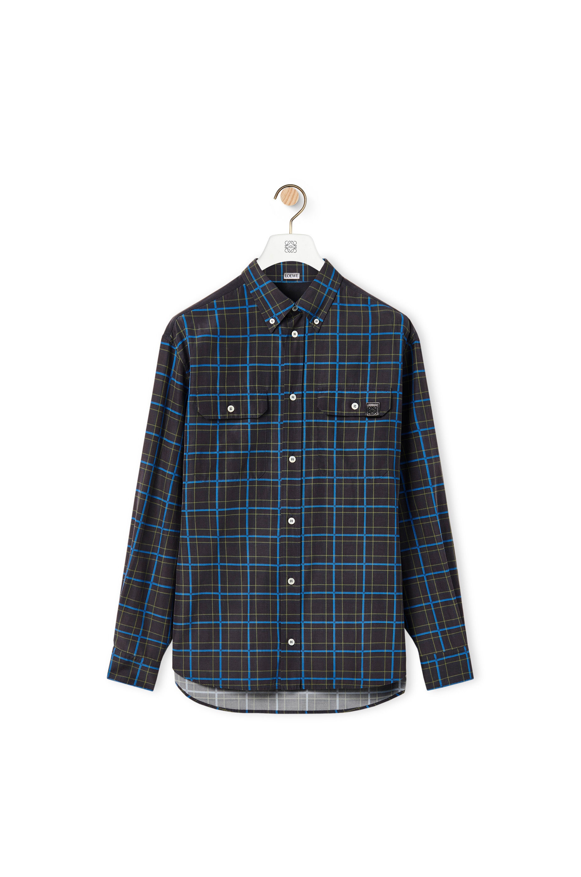Chest pocket check shirt in silk and cotton - 1