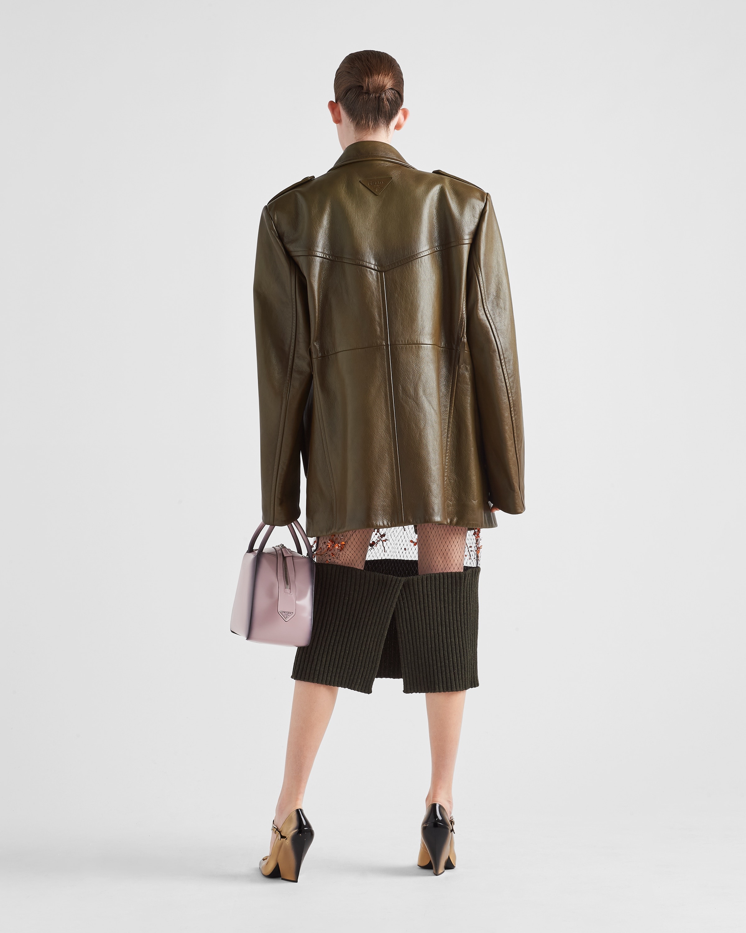 Double-breasted leather coat - 5