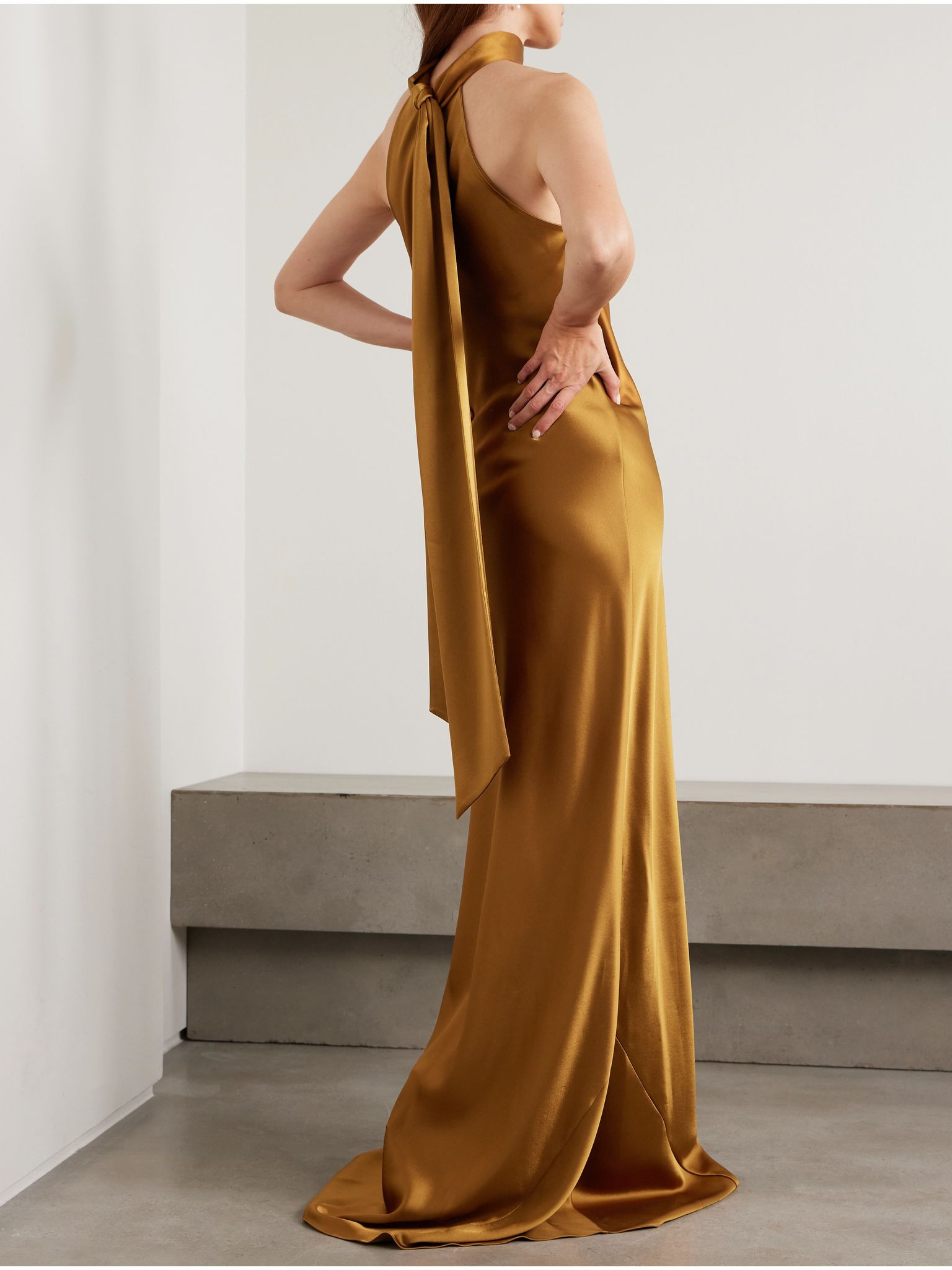 Sienna satin halterneck gown Light brown - 3
