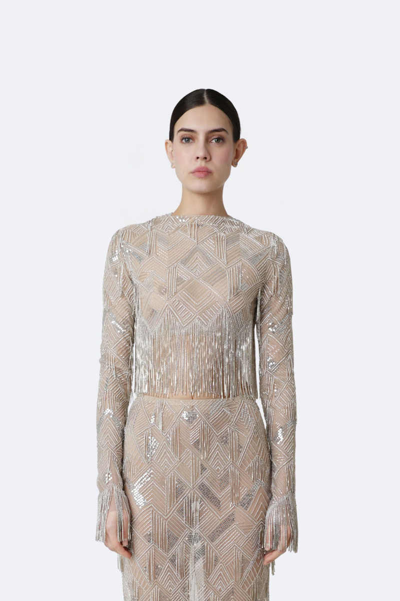 LAPOINTE Geometric Crystal Fringe Cropped Top outlook
