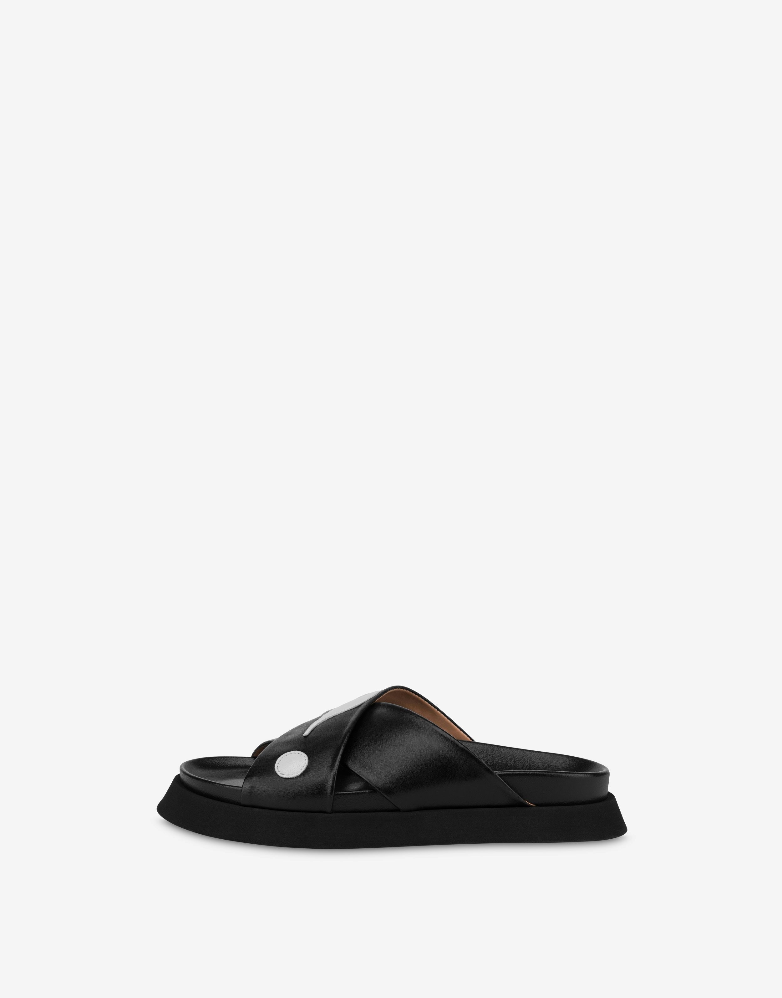 MOSCHINO SYMBOLS NAPPA LEATHER FLATFORM SANDALS - 4