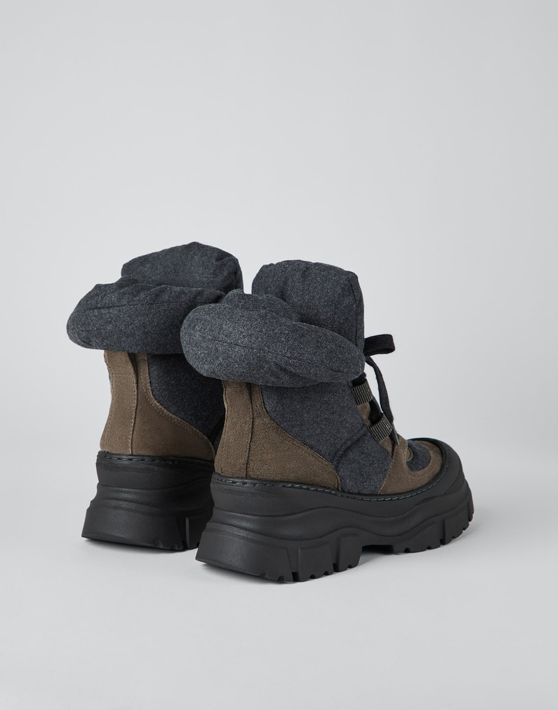 Brunello Cucinelli Virgin wool flannel e suede mountain boots with monili outlook