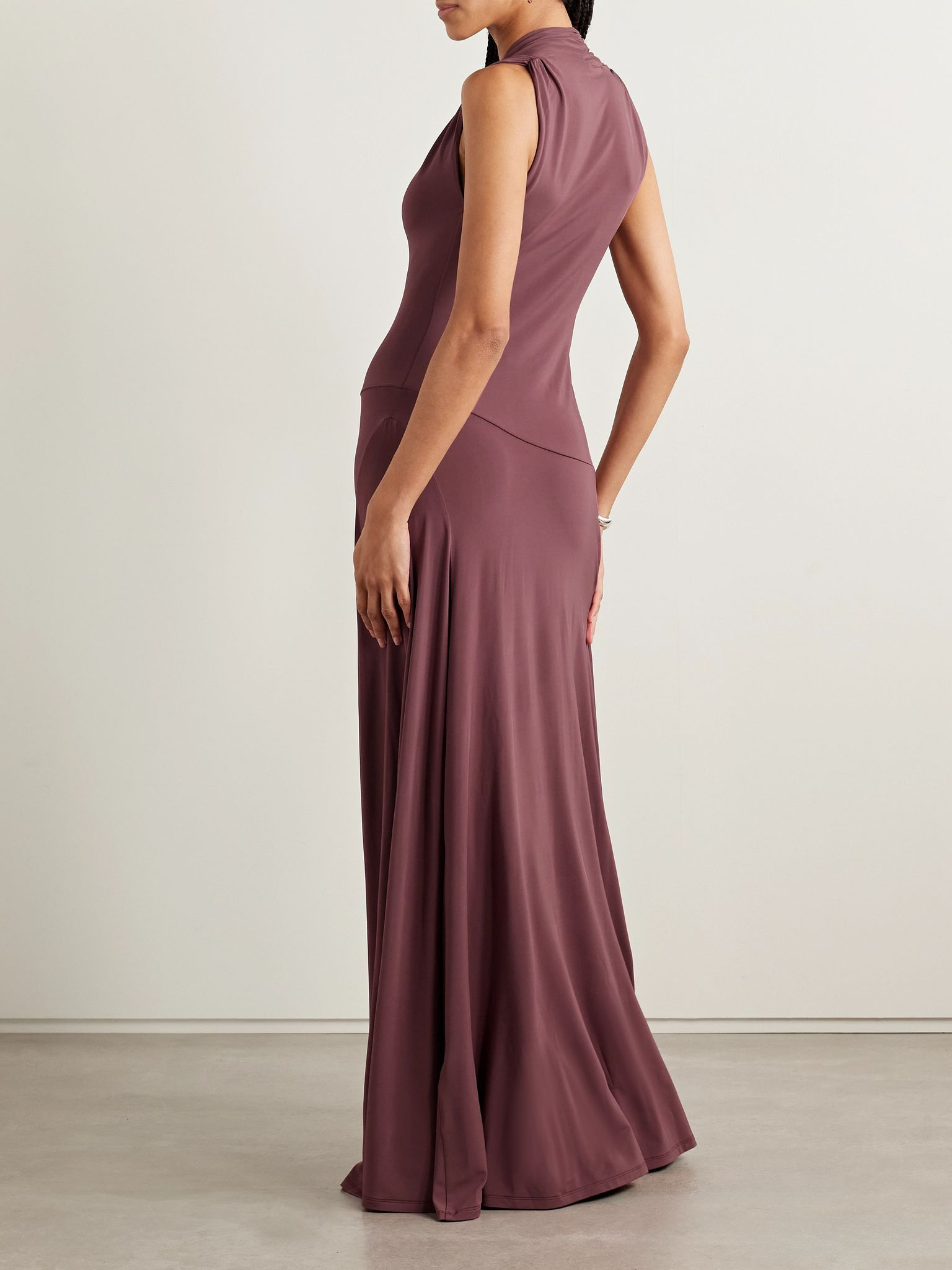 Vina gathered stretch-jersey maxi dress Grape - 3