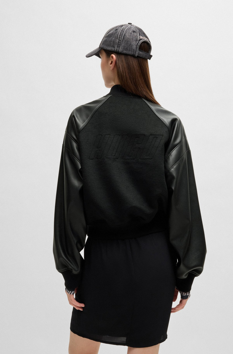 CROPPED BOMBER JACKET WITH FAUX-LEATHER SLEEVES 4