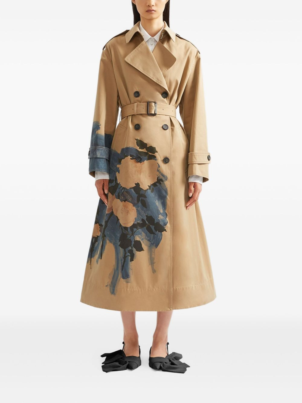 floral-print belted trench coat - 2