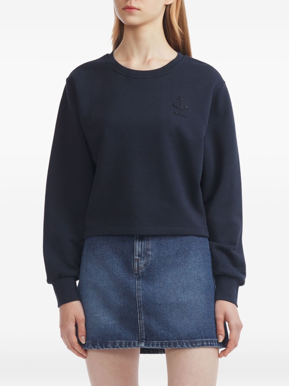 anchor-embroidered cropped sweatshirt - 3